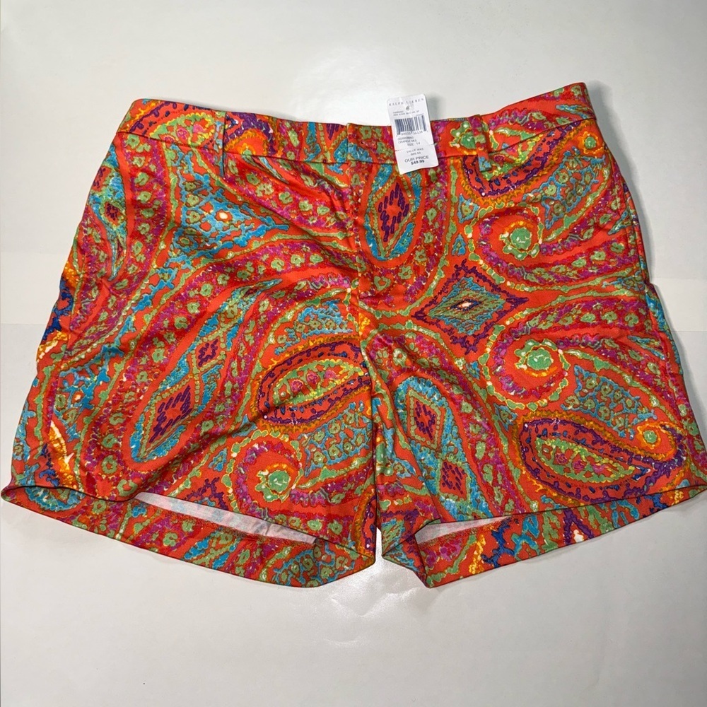 Lauren Ralph Lauren Paisley Shorts Size 14 Orange Multicolor Preppy Resort